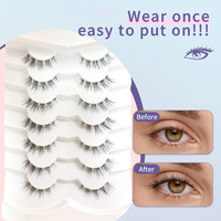Cils en C de 7-12 mm, lot de 7 paires, faux cils style manga, queue pointue, bande transparente souple, matériau PBT, vente en gros disponible