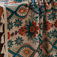 Nappe carrée en polyester tissé à motif floral ethnique bohème, anti-poussière, réutilisable, pour la maison, la salle à manger et la cuisine