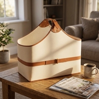 Panier de rangement élégant en tissu et cuir pour magazines, foulards, cadeaux, panier multifonctionnel avec poignée