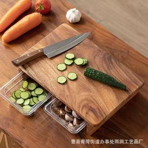 Tabla de Cortar de Madera de Acacia con Cajones, Rectangular, Antibacteriana, Resistente al Moho, para Cocina - Product Image 3