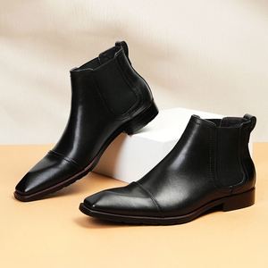 Botas de Hombre con Punta Cuadrada, Estilo Británico Retro, Casuales y Elegantes, Botas de Tobillo Formales de Negocios de Alta Calidad - Product Image 1