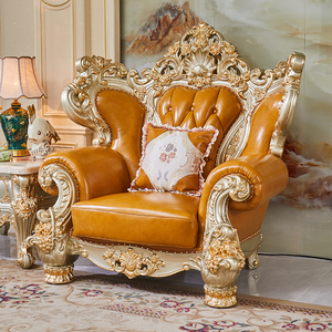 Phong Cách Châu Âu Rắn Gỗ Sofa Da Chính Hãng Miếng Bọt Biển Đầy Sang Trọng Phòng Khách Đặt Rượu Sâm Banh Vàng Lá - Product Image 5