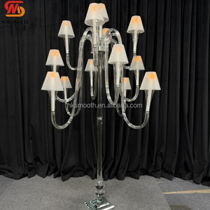 SMOOTH Hot Selling Luxury 9 Head Table Centerpiece Candelabra Clear Transparent <b>Crystal</b> Candle Stand Fit <b>Real</b> Candle - Product Image 4