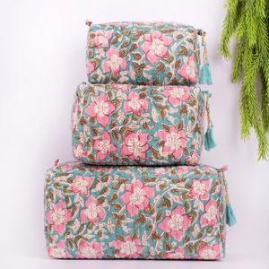 Quilted Custom Eco-friendly Cotton Women's Makeup Bags Large Portable Travel for <b>Cosmetic</b> <b>Organizer</b> Foldable Wash Pouches - Product Image 2