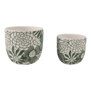 Pots à fleurs en céramique avec motif floral pour plantes d'intérieur et d'extérieur, jardinières rondes, poterie décorative, surface texturée - Product Image 2