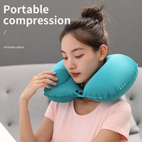 Oreiller de voyage gonflable compact en forme de U, tricoté, rempli d'air, confortable, pour le soutien du cou en avion et en voiture