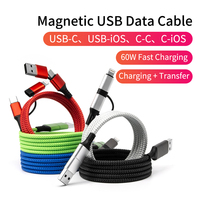 Câble de charge rapide 3A en cuivre pur, 1m, avec logo personnalisé, 60W, en nylon tressé TPE, organisateur magnétique Type-C, pour voiture, iPhone, ordinateur