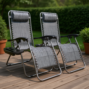 Fauteuils de relaxation zéro gravité Infinity Outdoor, pliables et réglables, avec coussin et plateau, gris, pour terrasse, patio, jardin - Product Image 2