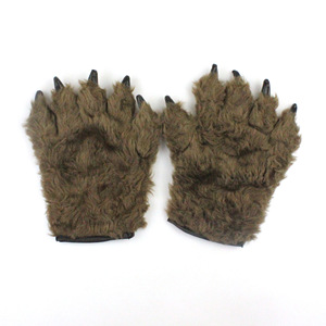 Gants de loup-garou en fausse fourrure marron avec griffes pour costume d'Halloween, accessoires de spectacle sur scène - Product Image 1