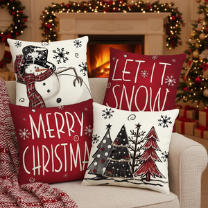 ColorLife Fodere per cuscini natalizi da 18 x 18 pollici con pupazzo di neve 'Let IT Snow', decorazione per cuscini natalizi con albero di Natale e festività invernali - Product Image 3