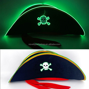 Nouveauté Halloween LED Crâne <span class=keywords><strong>Pirate</strong></span> Capitaine Chapeau avec Garniture Dorée - Product Image 4