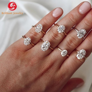 Özel GRA sertifikası 10K 14K 18K altın yüzük 3ct ezilmiş buzlu kesim Oval Moissanite elmas tek taş yüzük kadınlar için - Product Image 2