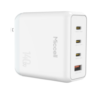 Chargeur rapide GaN Miccell 140W 3C1A avec protocoles PD et QC, certifié UL, prise US pour smartphones et ordinateurs portables