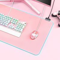 Alas Mouse Gaming Karet RGB LED Print Pink Putih Polos Kustom Alami Terbaik Berpemanas 900x400mm Bersertifikasi RoHS