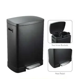 EVERGREEN 25+15L Rectangular Hands-Free Dual Compartment Recycling Foot Pedal Trash Can with Lid,Black for Home Use