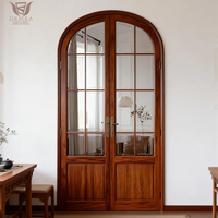 Porte à battants cintrée sur mesure DEMEA haut de gamme en teck massif avec double porte, verre de sécurité stratifié et isolation phonique