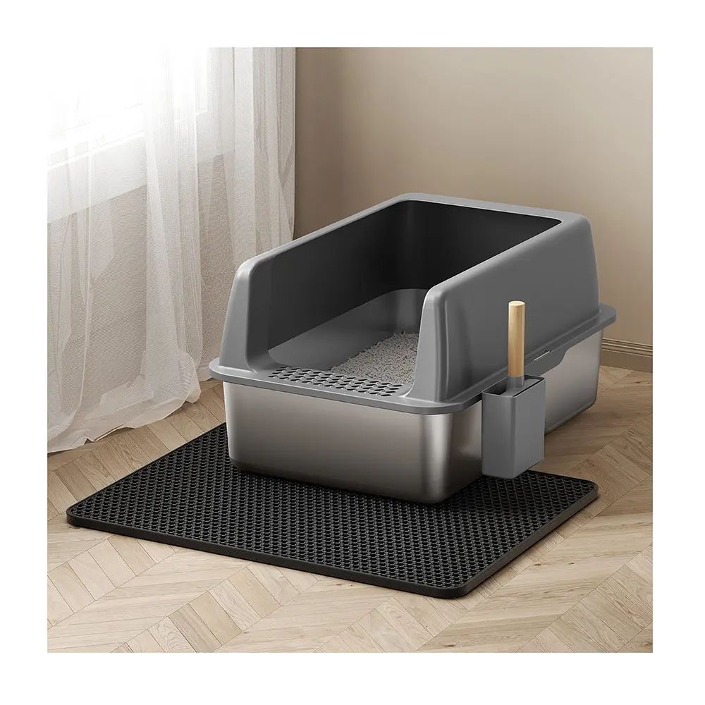 New Arrival Stainless Steel Cat Litter Box with Lid Extra Large Litter Box for Big Cats XL Metal Litter Pan Tray with High Wall