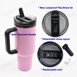 Gobelet isotherme en acier inoxydable de 40 oz avec couvercle anti-fuite, paille intégrée et poignée, compatible porte-gobelet - Product Image 2
