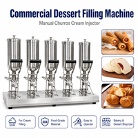 Mesin Pengisi Churros Manual 5 Kepala, Injektor Krim Stainless Steel 304, Mesin Pengisi Kue, Toko Kue, Kotak Kayu