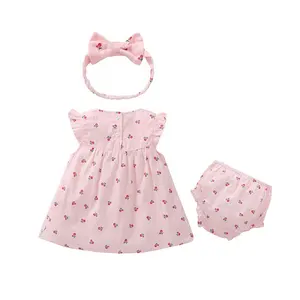 Wholesale custom designs summer pink floral smocked baby girl dress sets