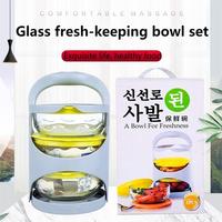 Vente en gros de bols 3pcs pour le stockage des aliments frais pour la conservation des salades Ensembles de vaisselle Ensemble de bols en verre transparent pour la cuisine avec couvercle