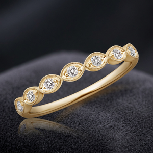 Bague de Fiançailles Empilable Vintage en Diamant de Laboratoire Taille Brillant, Cadeau pour Femme, Or 10K 14K 18K, Argent 925 935, Rhodium - Product Image 1