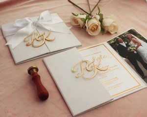 Couture 3d Luxueus Bruiloft Uitnodiging Suite Moderne Luxe Goud Verijdelde Laser Gesneden Initiële Qr <span class=keywords><strong>Code</strong></span> Rsvp Voor Valentijnsdag - Product Image 3