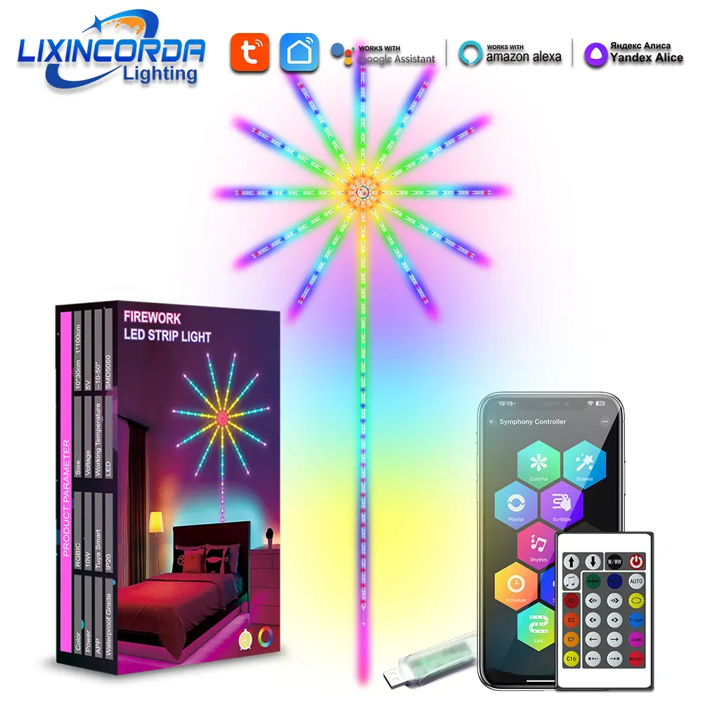 Vuurwerk Nachtlamp Rgb Muziek Geluid Sync Bluetooth App Led Strip Magische Kleur Omgevingslicht Voor Thuis Slaapkamer Armatuur Cadeau