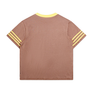 T-Shirt Personalizzata OEM con Stampa Serigrafica, Maniche a Righe e Cuciture Inverse, Effetto Sbiadito al Sole - Product Image 4