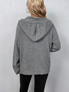 2025 high quality new <b>women's</b> sweater single breasted solid color <b>hooded</b> drawstring knitted <b>cardigan</b> sweater <b>women</b> - Product Image 5