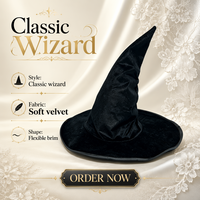 Chapeau de sorcière élégant à large bord en velours pour femmes - Accessoire de cosplay gothique pour Halloween