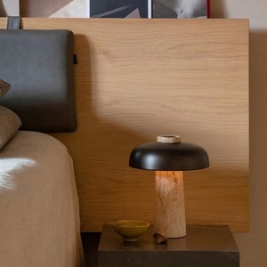Lampe de table nordique en forme de champignon, travertin jaune, E27 LED 220V, pour salon, chambre à coucher, bureau - Product Image 3