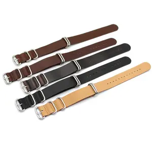 Wholesale Zulu Style Top Grain Watch Band 18 20 22mm Heavy Duty Watch Strap With 5 Rings WatchBands Zulu Leather Watch Strap