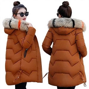 Women's Winter <b>Quilted</b> <b>Jacket</b> With Fur Hood Long Sleeve Zipper Closure Thick Warm Coat Solid Color Parka Outwear - Product Image 2