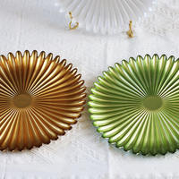 Assiette de présentation en verre doré effet soleil, décorative à pétales radiaux, pour centre de table de mariage, fête, banquet, décoration intérieure