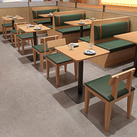 Ensemble table et chaises de restaurant 4 places en bois massif moderne, personnalisable gratuitement, durable, écologique, facile à nettoyer, avec structure métallique, usage commercial