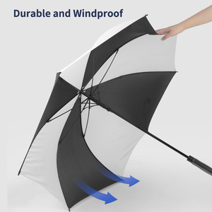 Ouverture automatique 34 pouces Extra Large 190T pongé tissu imperméable Logo personnalisé en fibre de verre tempête coupe-vent parapluie droit classique - Product Image 5