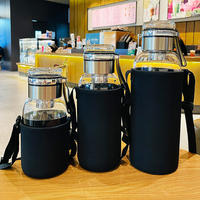 Bouteille d'eau en verre écologique à double paroi de 1500ml, de qualité alimentaire, sans Bpa, de conception simple, avec couverture de Lucency, bouteille d'eau de gymnastique