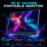 Moniteur portable PC 12,2 pouces 2K IPS avec haut-parleurs intégrés doubles, USB Type-C, VESA, écran professionnel noir, sortie d'usine