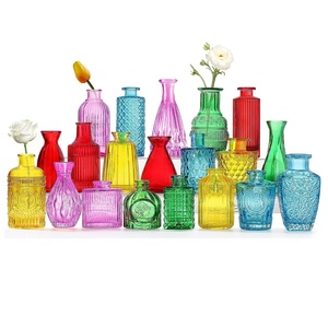 Ensemble de vases en <span class=keywords><strong>verre</strong></span> <span class=keywords><strong>vert</strong></span> bleu ambre, mini-bouteilles en <span class=keywords><strong>verre</strong></span> décoratives, petits vases à fleurs en relief pour la décoration de la maison - Product Image 6