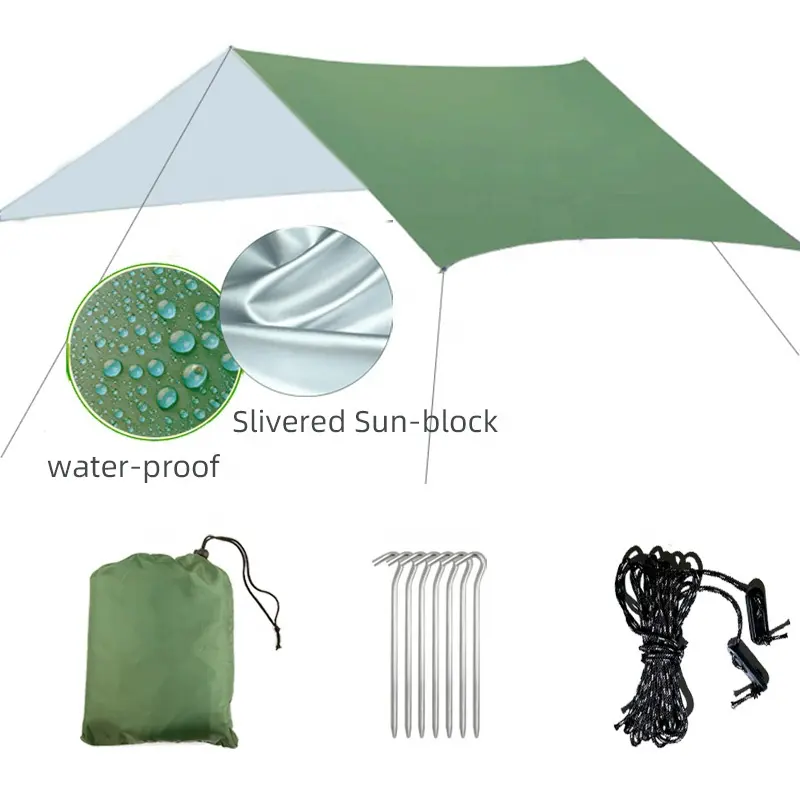 Tempat Tidur Gantung Hujan 10X10 Kaki Terpal Tahan Air, Tenda Berkemah Multifungsi, Kanopi Naungan Matahari untuk Berkemah