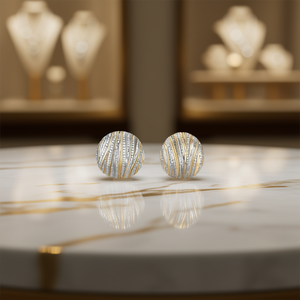 Boucles d'oreilles en or blanc E4180, forme de boule, design moderne, bijoux de mode pour femmes - Product Image 2