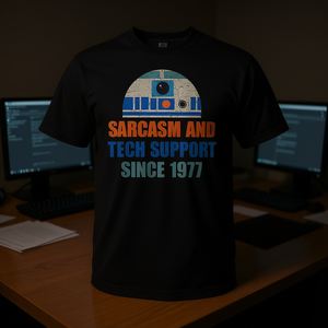 Sarcasmo e assistenza tecnica dal 1977 T-shirt - Product Image 3