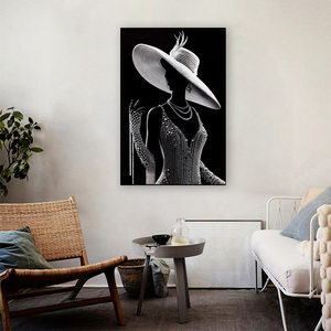 <span class=keywords><strong>Tableau</strong></span> mural moderne de luxe <span class=keywords><strong>noir</strong></span> <span class=keywords><strong>et</strong></span> <span class=keywords><strong>blanc</strong></span> avec perles, représentant une dame élégante, idéal pour la décoration de hôtels, villas, halls d'entrée <span class=keywords><strong>et</strong></span> salons. - Product Image 1
