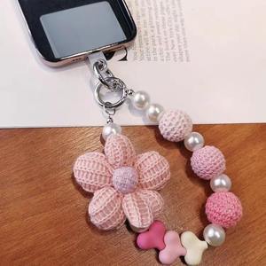 Amigurumi fait à la main Crochet fleur porte-clés femmes tricoté porte-clés mignon perlé téléphone breloques clés <span class=keywords><strong>de</strong></span> voiture sac accessoires-disponible - Product Image 4