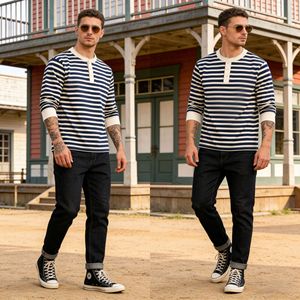 OKONKWO T-Shirt a Maniche Lunghe con Collo Henley a Righe, 100% Cotone Pesante 230g, Camicia da Marinaio, Disponibile all'Ingrosso e Personalizzabile - Product Image 2
