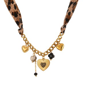 Bufanda con estampado de leopardo collares cuerda tela Acero inoxidable flor corazón sol encantos bufanda <span class=keywords><strong>collar</strong></span> mujeres PVD joyería impermeable - Product Image 6