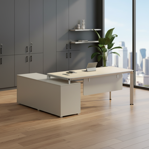 Bureau de direction avec cadre en PVC, design contemporain et moderne, résistant à la rouille et aux rayures, tiroir de rangement, utilisation commerciale/au bureau à domicile - Product Image 3