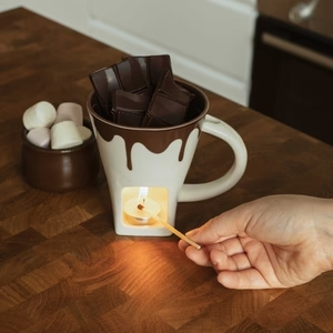Tasse de fusion de chocolat personnelle en céramique chauffe-beurre Pot à fondue tasses avec fourchettes - Product Image 4