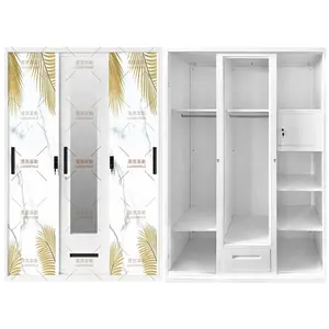 Modern Furniture Steel Bedroom Sliding 3 Door Almirah Price Cabinet Simple Design Mirror Clothes Closet Metal Wardrobes